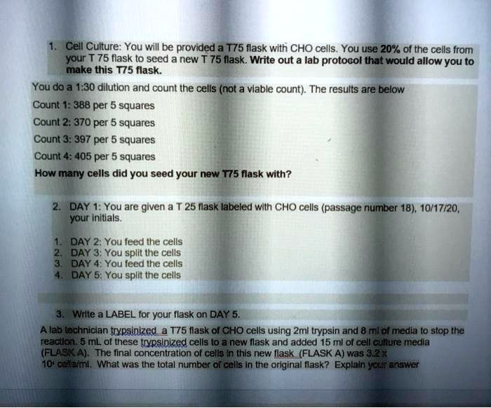 SOLVED Cell Culture You will be provided a T75 flask with CHO cells