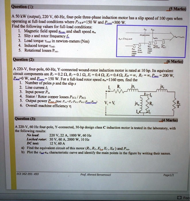 [GET ANSWER] question 1 5marks a 50 kw output220 v60 hzfour pole three ...