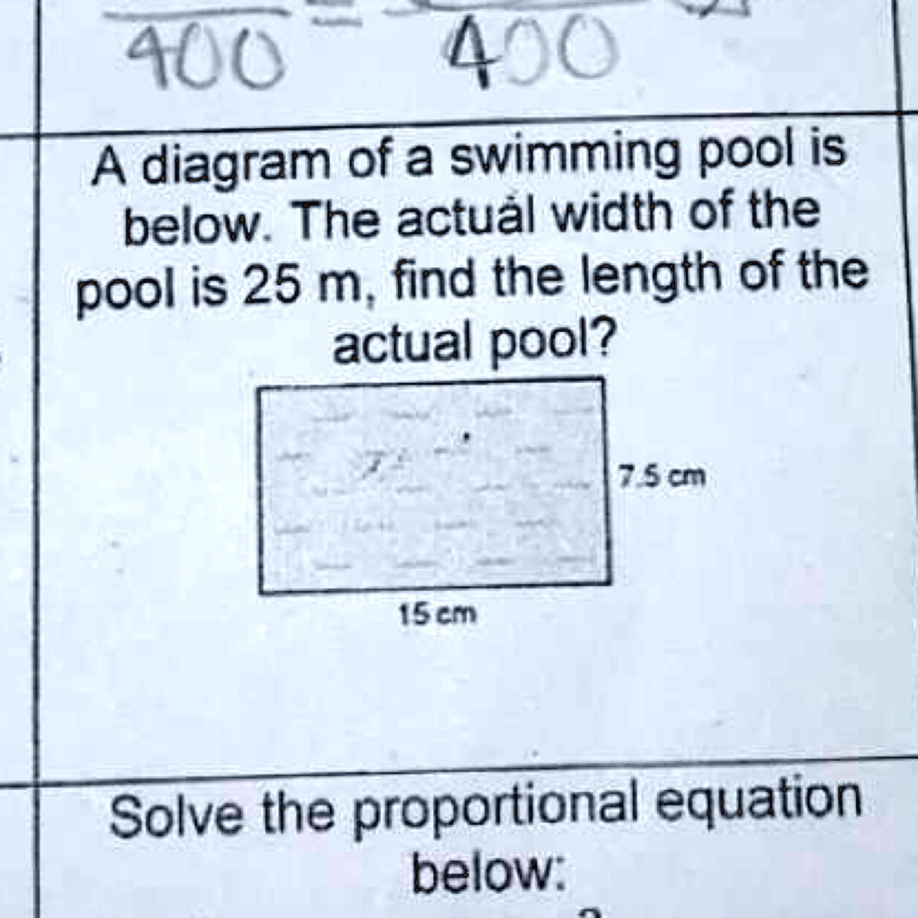 Pool Equations 400 400 A diagram of a swimming pool is below. The actual width of the ...