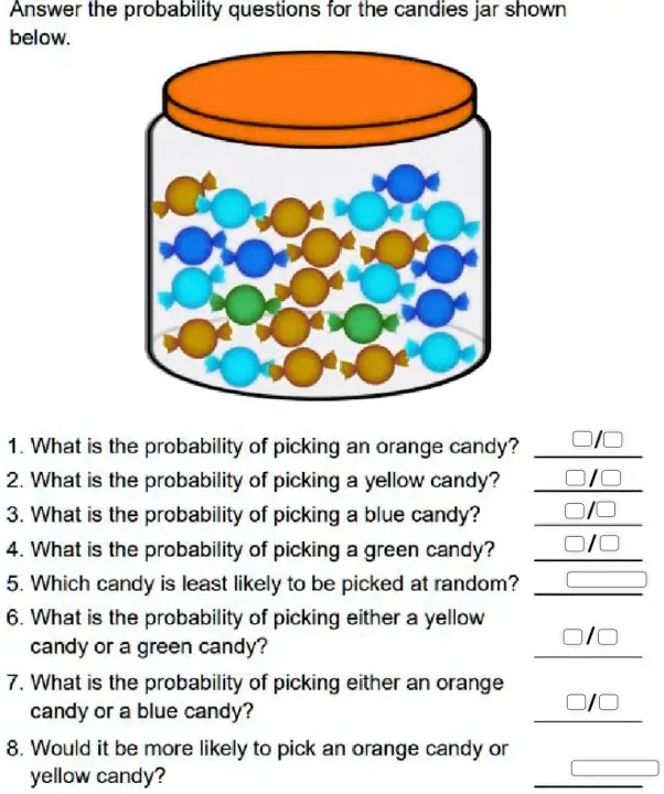 Answer the probability questions for the candies jar shown below: What ...