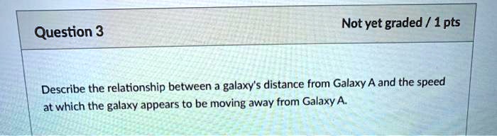Describe the relationship between a galaxy's distance from Galaxy A and the speed
at which the galaxy appears to be moving away from Galaxy A.