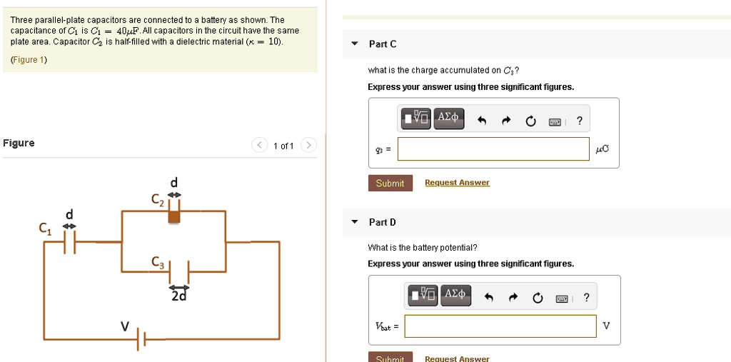 SOLVED Three parallelplate capacitors are connected to battery as