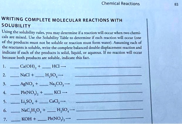 Solvedchemical Reactions Writing Complete Molecular Reactions With Solubility Using The 4614