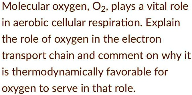 molecular oxygen 02 plays a vital role in aerobic cellular respiration ...