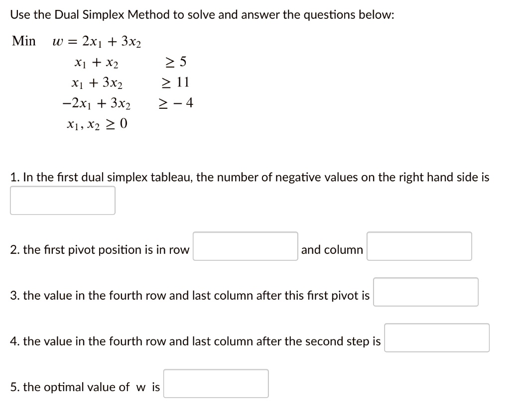 Solved use the dual simplex method to solve and answer the questions