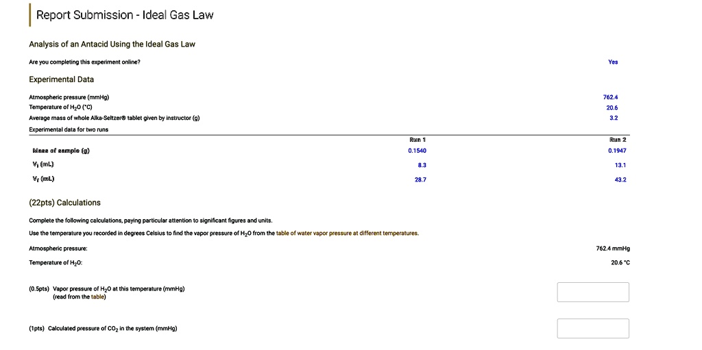 Analysis Of An Antacid Using The Ideal Gas Law