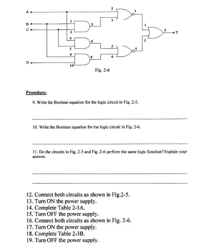 SOLVED: Fig. 2-6 Procedure: 9. Write the Boolean equation for the logic ...