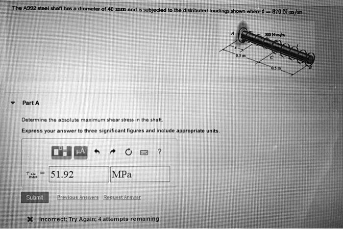 SOLVED: The A992 steel shaft has a diameter of 40 mm and is subjected ...