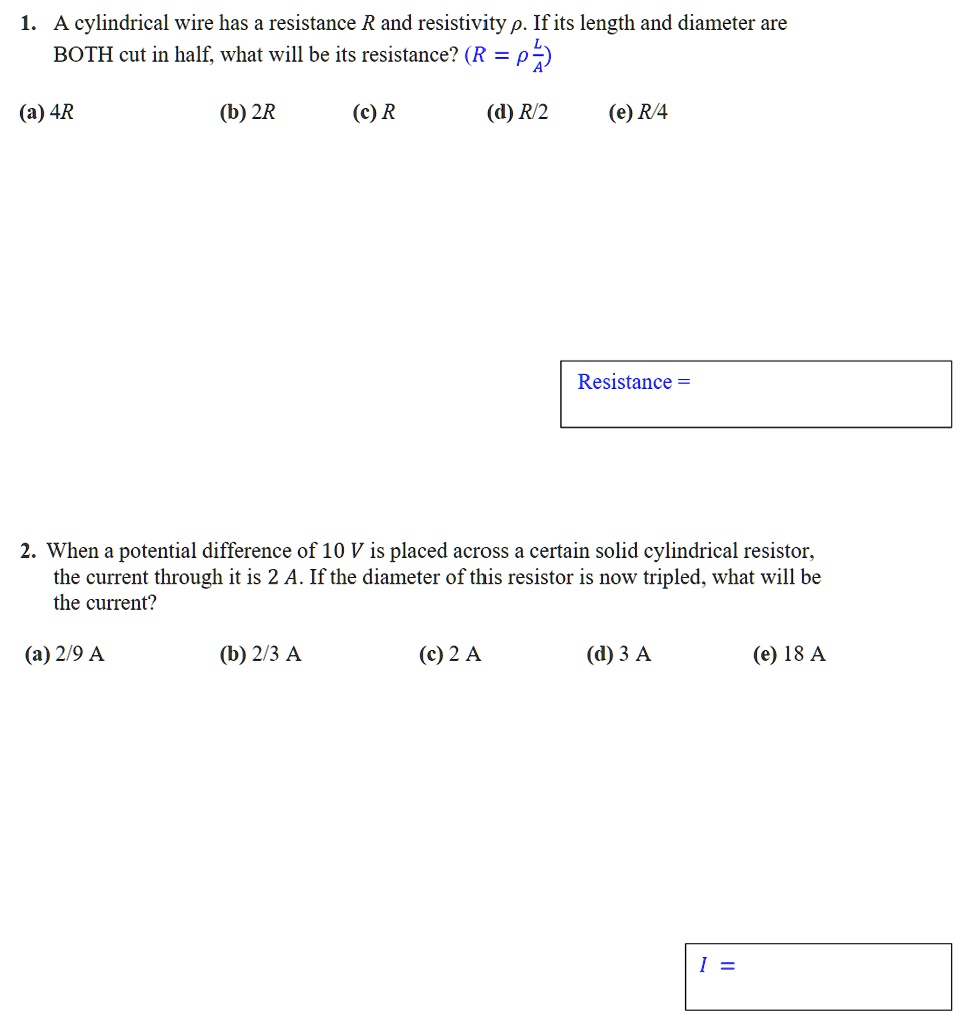1 a cylindrical wire has a resistance r and resistivity p if its length ...