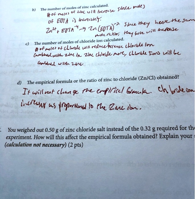 SOLVED number of moles of zinc calculated The Sha Aol ) oc of Zihc