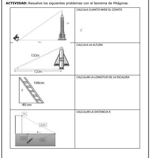 Solved Resuelve Los Siguientes Problemas Con El Teorema De Pit Goras Actividad Resuelve Los