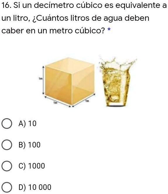 11 'metros.cubicos de agua a litros