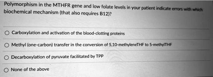 Video Solution: Polymorphism In The Mthfr Gene And Low Folate Levels In 