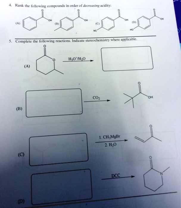 Solved Rank The Following Compounds In Order Of Decreasing Acidity Indicate Stereochemistry 0447