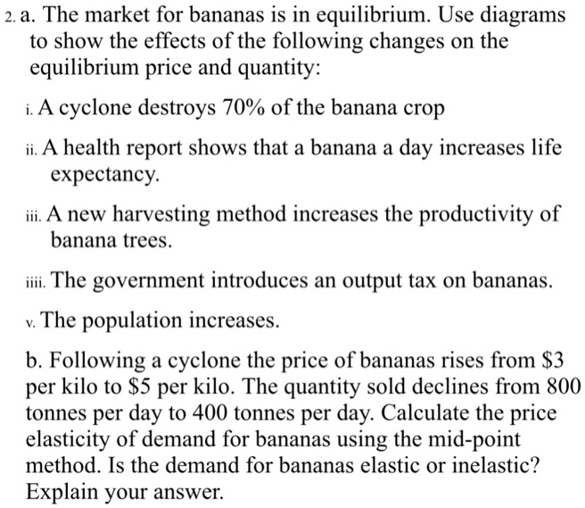 SOLVED The market for bananas is in equilibrium. Use diagrams to show