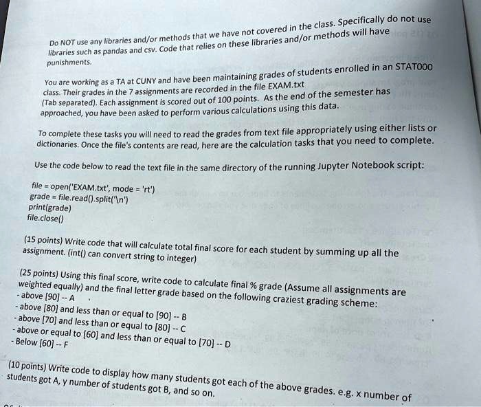 Text: python punishments. file = open('EXAM.txt', 'rt') grade = file ...
