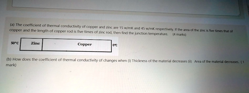 SOLVED: The coefficient of thermal conductivity of copper and zinc is ...