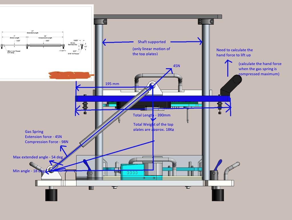Spring Plate Calculation A two gas spring is connected to the two ends of the part. Calculate ...