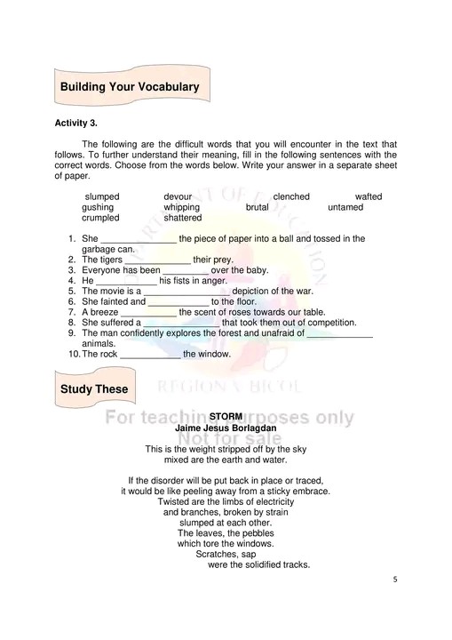 SOLVED Building Your Vocabulary Activity 3. The following are the