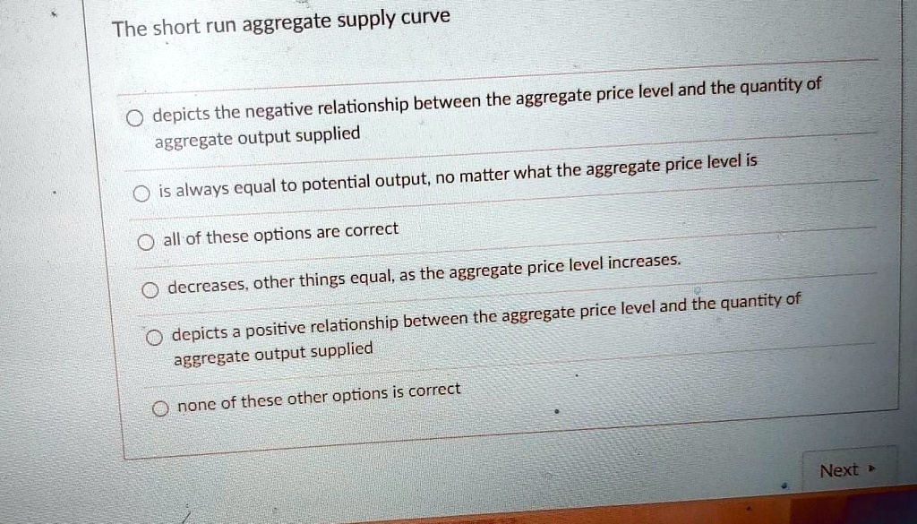 SOLVED: The short-run aggregate supply curve depicts the negative ...