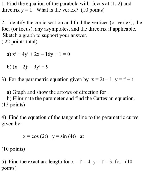 Solved Find the vertex, focus, and direction of the