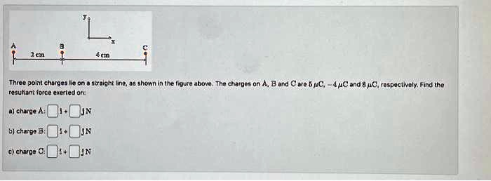 SOLVED: Texts: A) 2 Cm A) Charge A: B) Charge B: B C) Charge C: Three ...