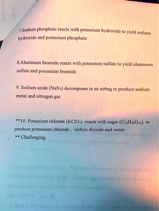 SOLVED write the balanced equation for each of the reactions 7 Sodium