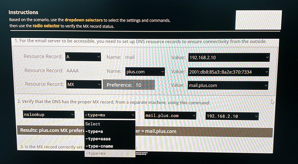 Instructions Based on the scenario, use the dropdown selectors to ...