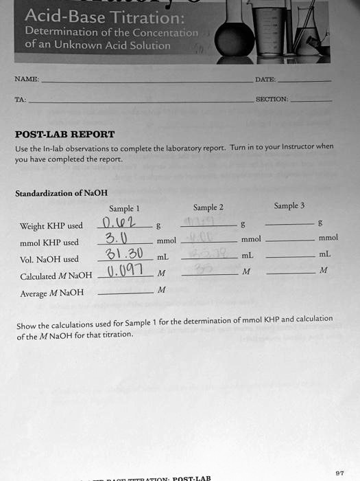SOLVEDAcid Base Titration Determination of the Concentation ofan