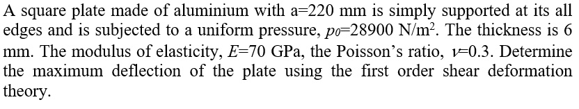 SOLVED: A square plate made of aluminium with a 220 mm is simply ...