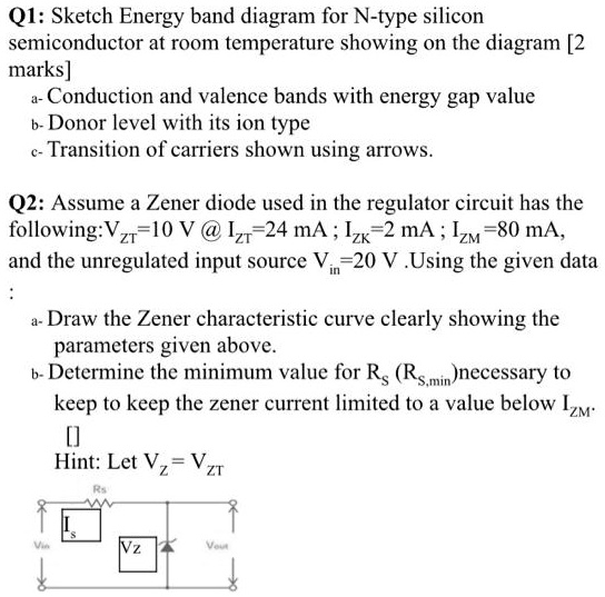 Q1: Sketch Energy band diagram for N-type silicon semiconductor at room ...