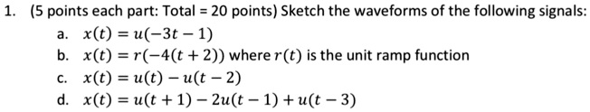 SOLVED: Sketch the waveforms of the following signals: a. x(t) = u(-3t ...