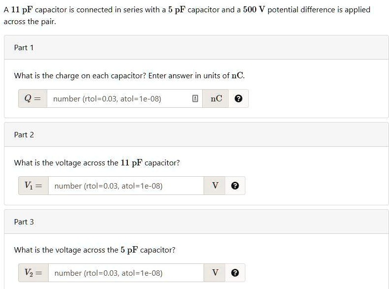A 11 pF capacitor is connected in series with a 5 pF capacitor and a ...