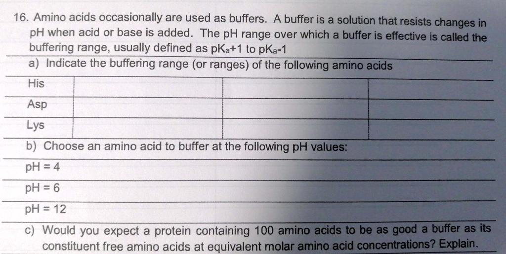 SOLVED 16. Amino acids occasionally are used as buffers. A buffer is a