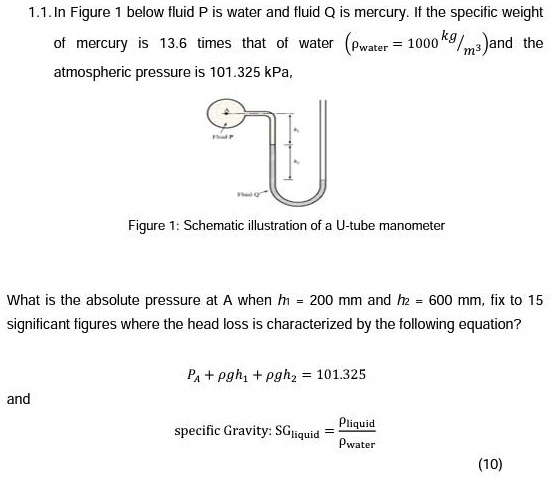 SOLVED: 1.1. In Figure 1 below, fluid P is water and fluid Q is mercury ...