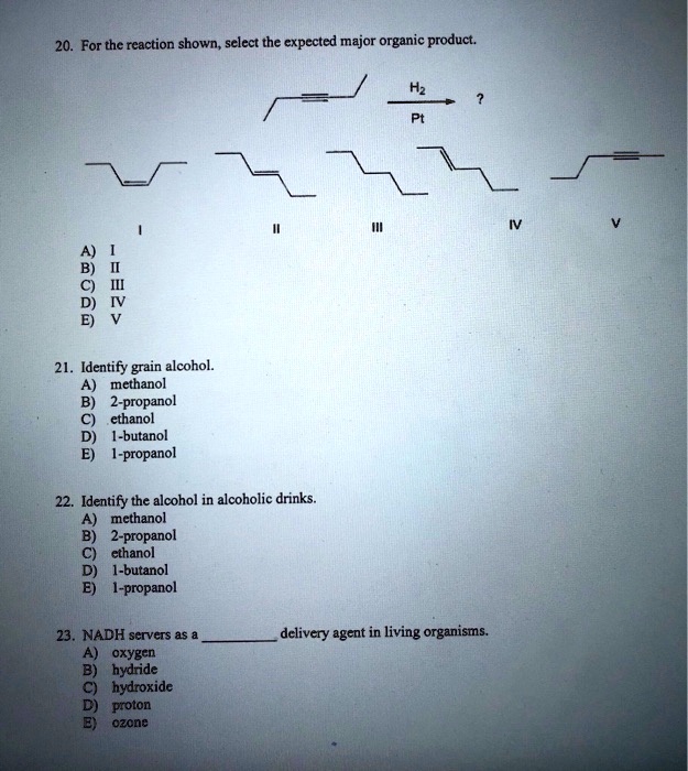 SOLVED For thc rcaction . shown, select the expected major organic