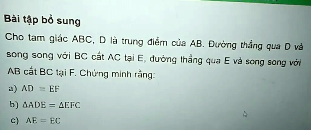 Solved BÃ I Táº­p Bá• Sung Cho Tam GiÃ¡c Abc Ä LÃ Trung Ä‘iáƒm Cá