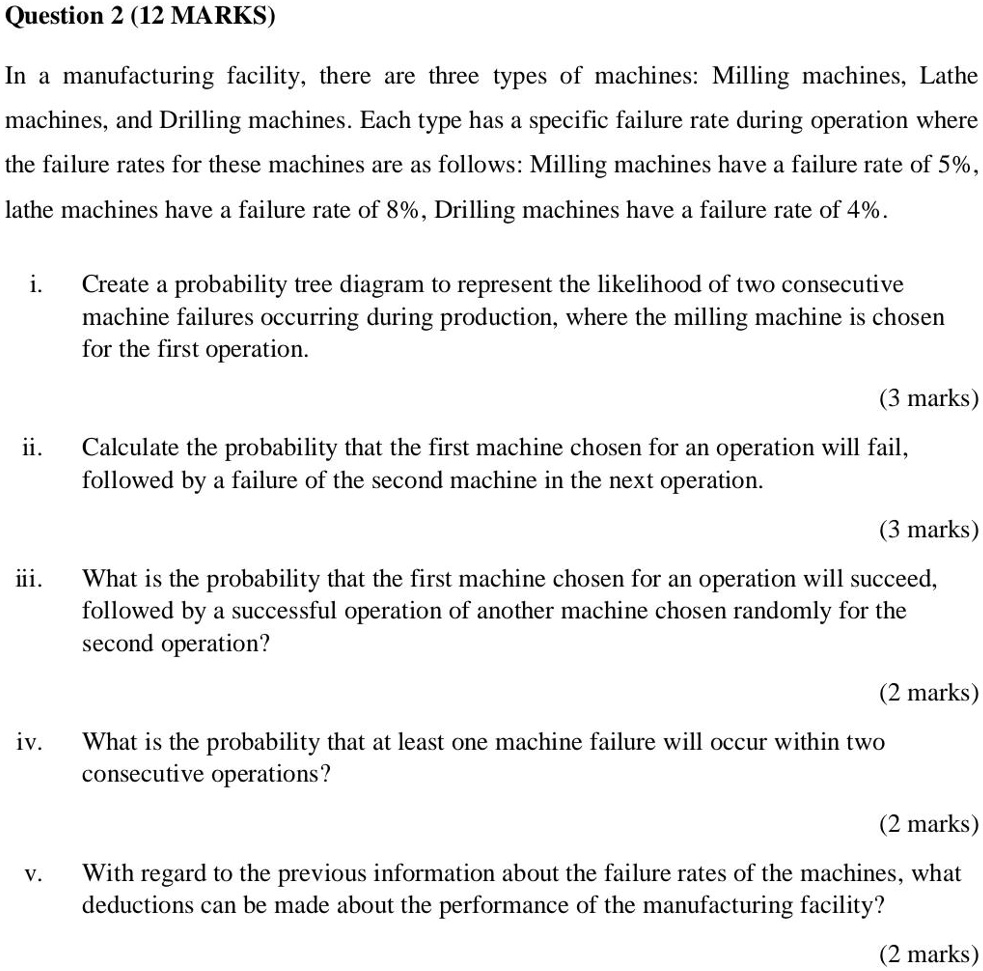 SOLVED Question 2 (12 MARKS) In a manufacturing facility, there are
