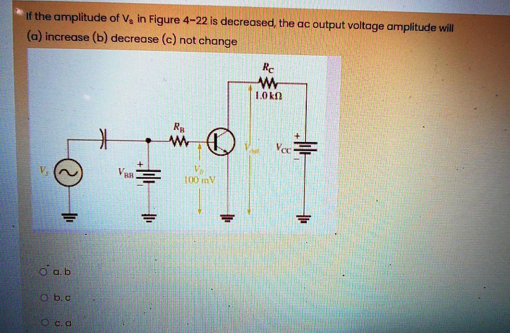 increase b decrease c remain the same ans a 130222 ori... If the amplitude of Vs in Figure 4-22 is decreased, the ac output ...