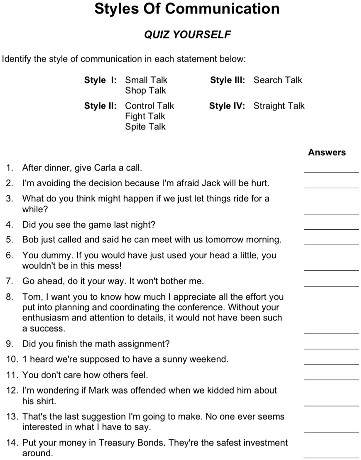 VIDEO solution: Interpersonal Communication Styles Quiz Identify the ...