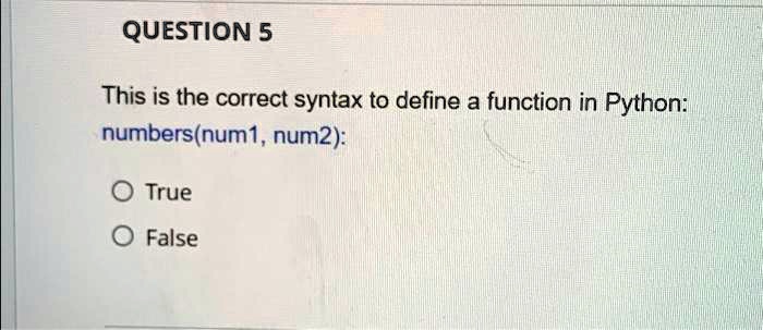 VIDEO solution: This is the correct syntax to define a function in ...