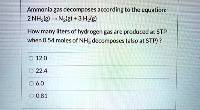 SOLVED: Ammonia gas decomposes according to the equation: 2 NHa(g) Nz(g ...