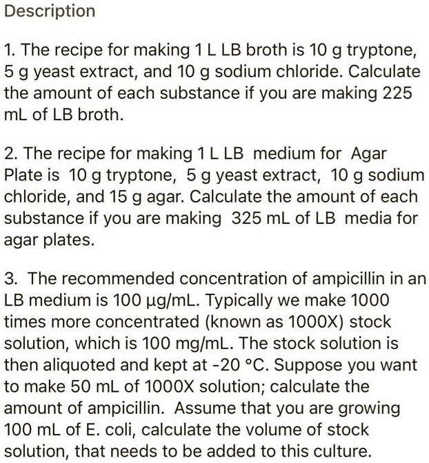 Lb Broth Is 10 G Of Tryptone