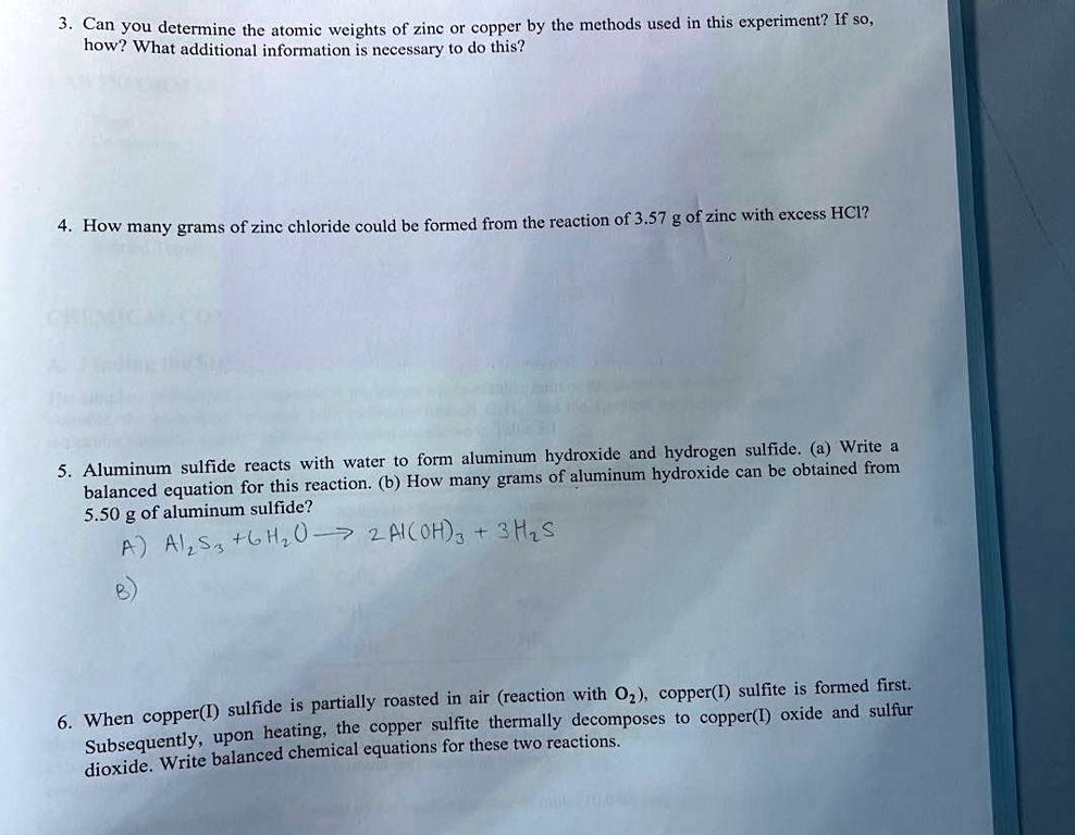 SOLVED Can you determine the atomic weights of zinc or copper by the