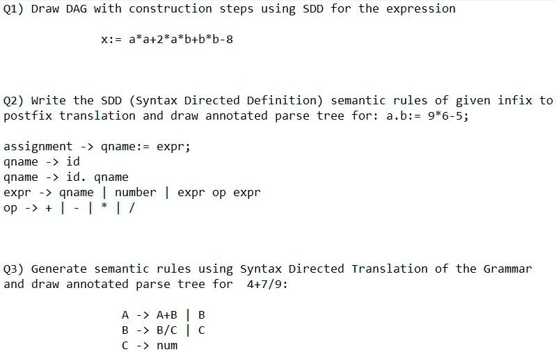 SOLVED: [Compiler Construction] Questions Are Given In The Picture: Q1 ...