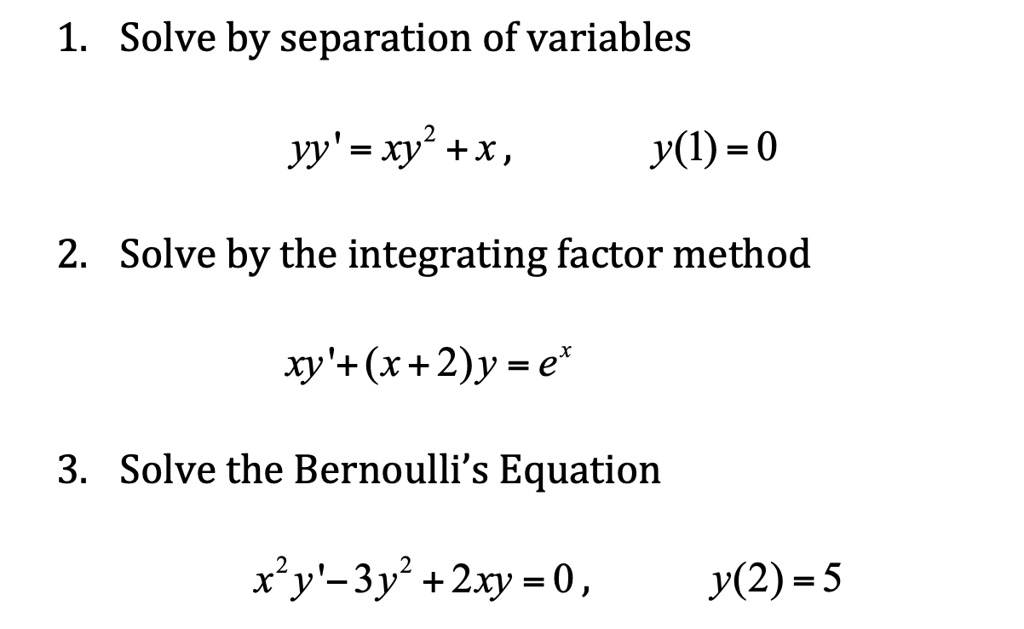 1 Solve By Separation Of Variablesyy Xy2 X Y L Itprospt