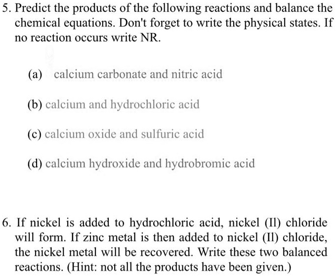 SOLVED 5 . Predict the products of the following reactions and balance