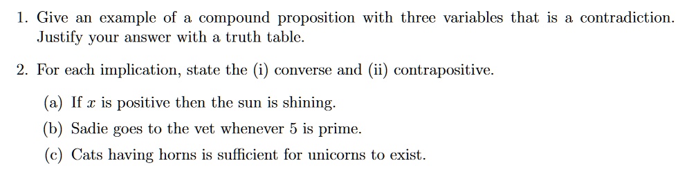 SOLVED: Give an example of compound proposition with three variables ...