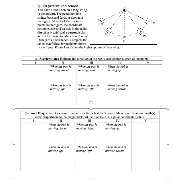 represent and reason you have a small bob on a long string a pendulum the pendulum bob swings back and forth as shown in the figure at each of the marked points in the figure the coordinate  85212