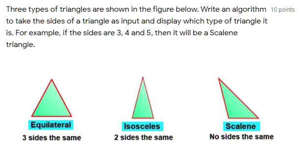 SOLVED: Three types of triangles are shown in the figure below: Write ...